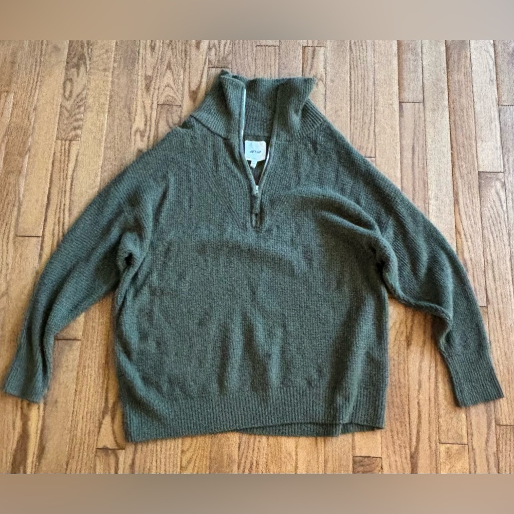 Aerie Green Quarter Zip Knit Sweater